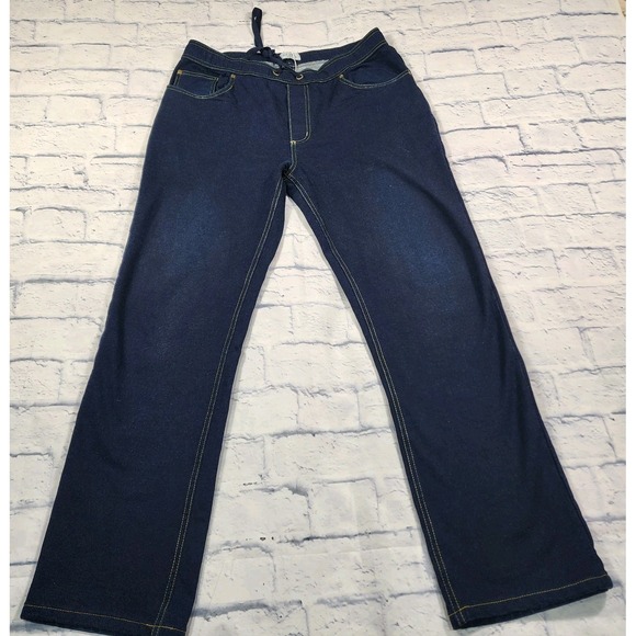 Pajama Jeans MENS M 34X31 Blue Straight Leg Dark Wash Stretch Drawstring Comfort - Picture 1 of 15